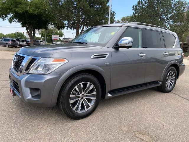 2019 Nissan Armada SL in Gun Metallic — front three-quarter view