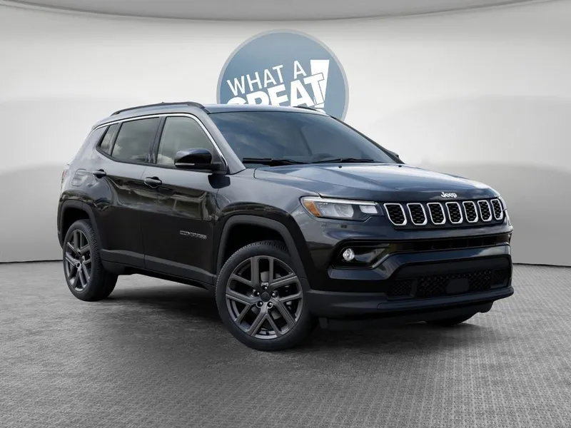 2026 Jeep Compass Limited in Diamond Black Crystal Pearl-Coat Exterior Paint — front three-quarter view
