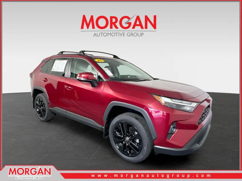 2025 Toyota RAV4 XLE Premium in Ruby Flare Pearl — front three-quarter view