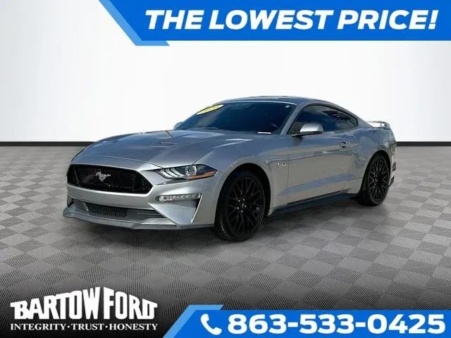2020 Ford Mustang GT Premium PERFORMANCE PACKAGE in Iconic Silver Metallic — front three-quarter view