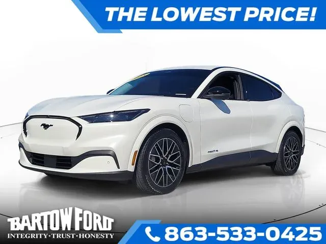 2025 Ford Mustang Mach-E Premium in Star White Metallic Tc — front three-quarter view