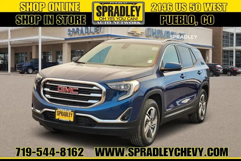 2019 GMC Terrain SLT Diesel in Blue Emerald Metallic — front three-quarter view