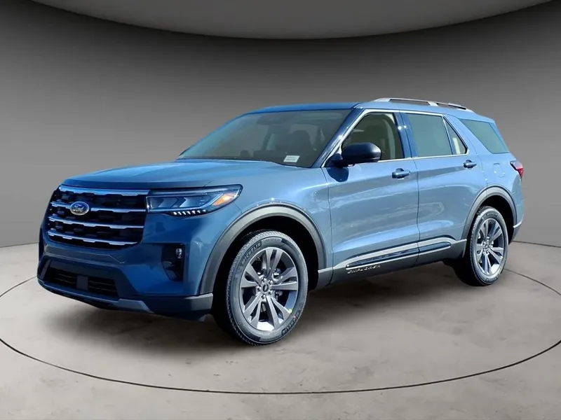 2026 Ford Explorer Active in Vapor Blue — front three-quarter view