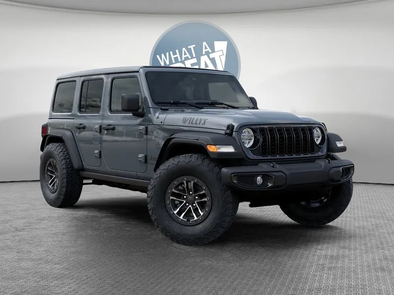 2026 Jeep Wrangler Willys in Anvil Clear-Coat Exterior Paint — front three-quarter view