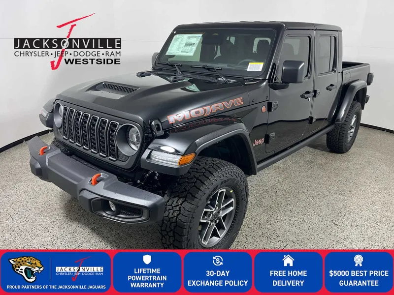 2026 Jeep Gladiator Mojave in Black Clear-Coat Exterior Paint — front three-quarter view