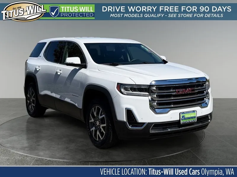 2022 GMC Acadia SLE in Summit White — front three-quarter view