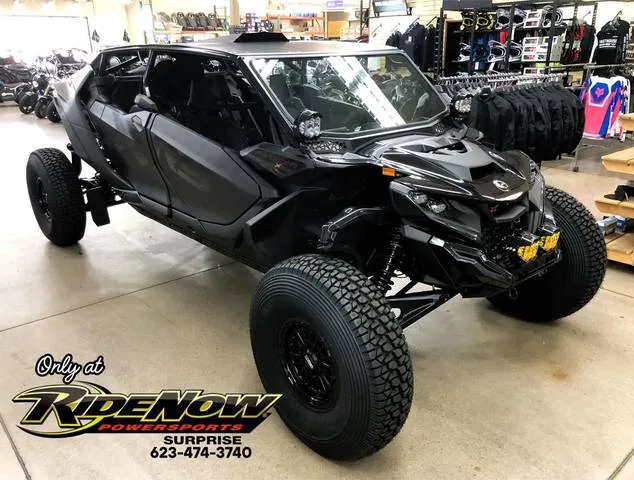 2026 Can-Am® Maverick R Max X RS With Smart-Shox Dusty Navy — front three-quarter view