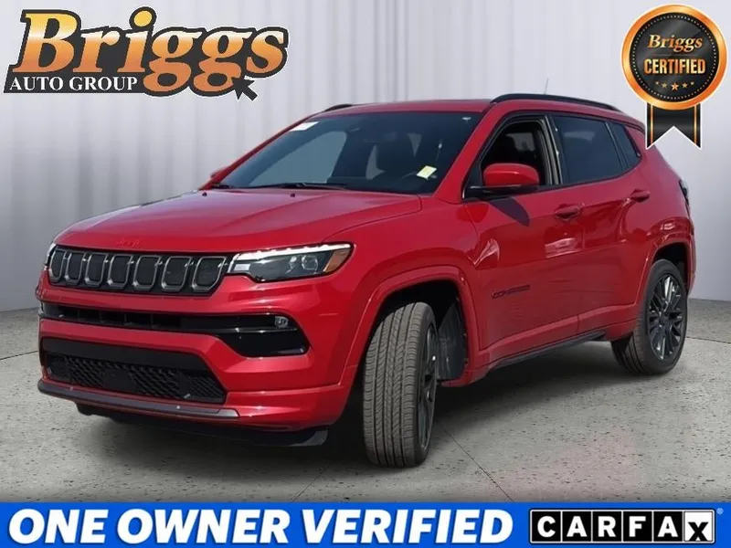 2022 Jeep Compass (RED) Edition in Redline Pearlcoat — front three-quarter view