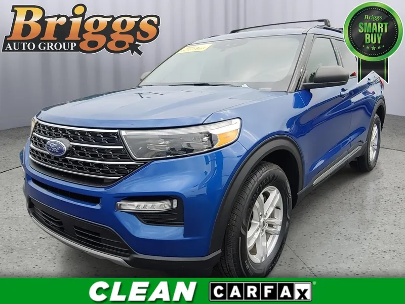 2020 Ford Explorer XLT in Atlas Blue Metallic — front three-quarter view