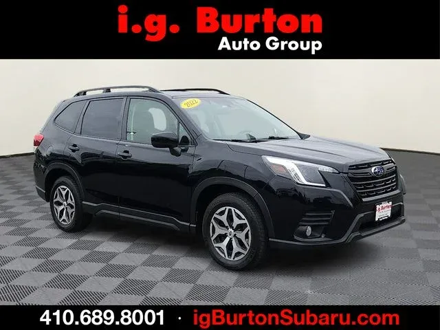 2022 Subaru Forester Premium in Crystal Black Silica — front three-quarter view