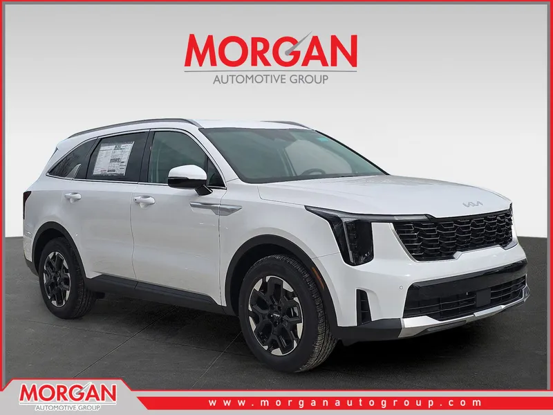2026 Kia Sorento S in Glacial White Pearl — front three-quarter view