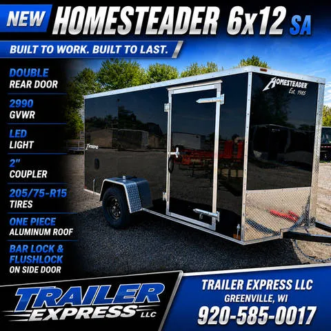 2026 Homesteader 6x12 SA, Double Rear Doors,6' Interior — front three-quarter view