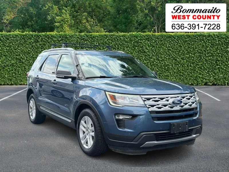 2019 Ford Explorer XLT FWD in Blue Metallic — front three-quarter view