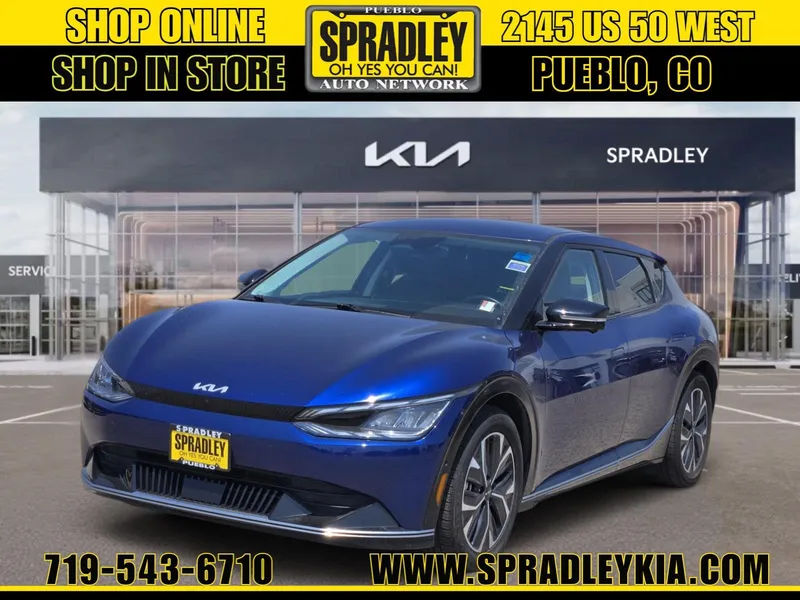 2022 Kia EV6 Wind in Yacht Blue — front three-quarter view
