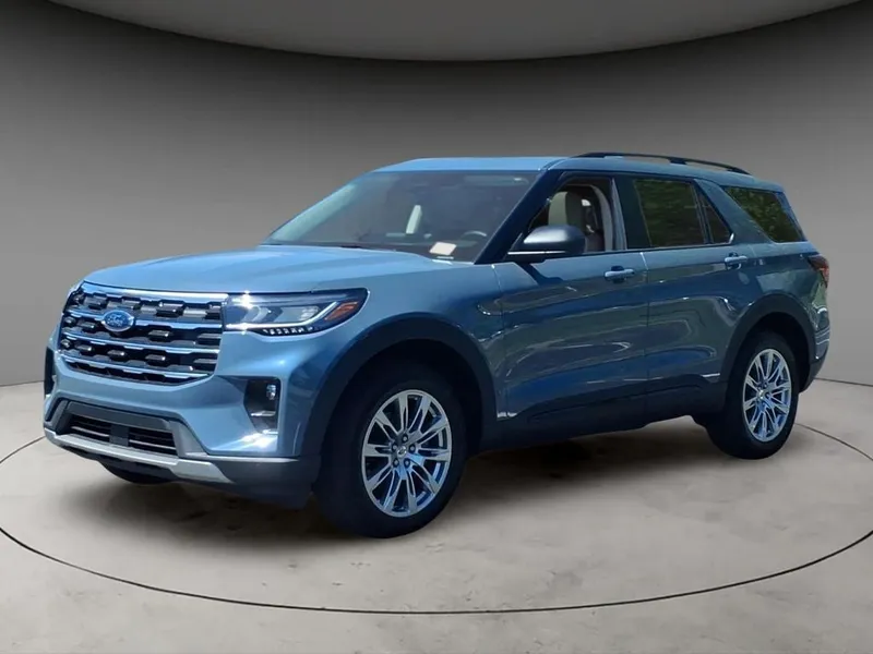 2026 Ford Explorer Active in Vapor Blue — front three-quarter view