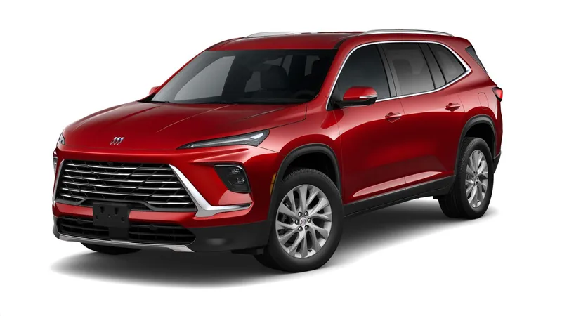 2026 Buick Enclave Preferred in Cherry Red Tintcoat — front three-quarter view
