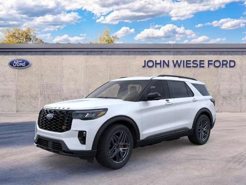 2026 Ford Explorer ST 4WD in Star White Metallic Tri-Coat — front three-quarter view