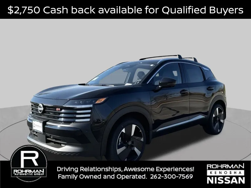 2026 Nissan Kicks SR AWD Cold Weather Package in Super Black — front three-quarter view