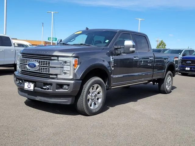 2019 Ford F-350SD Platinum in Gray Metallic — front three-quarter view