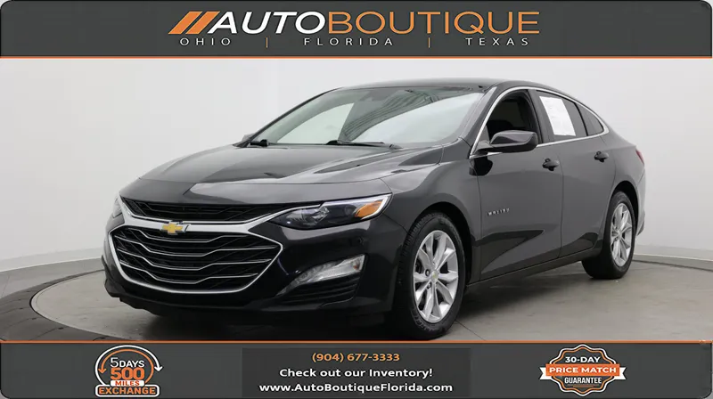 2023 Chevrolet Malibu LT in Mosaic Black Metallic — front three-quarter view
