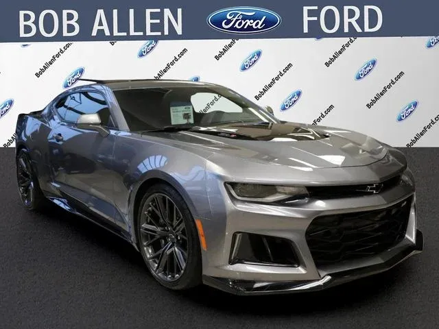 2021 Chevrolet Camaro ZL1 in Satin Steel Metallic — front three-quarter view