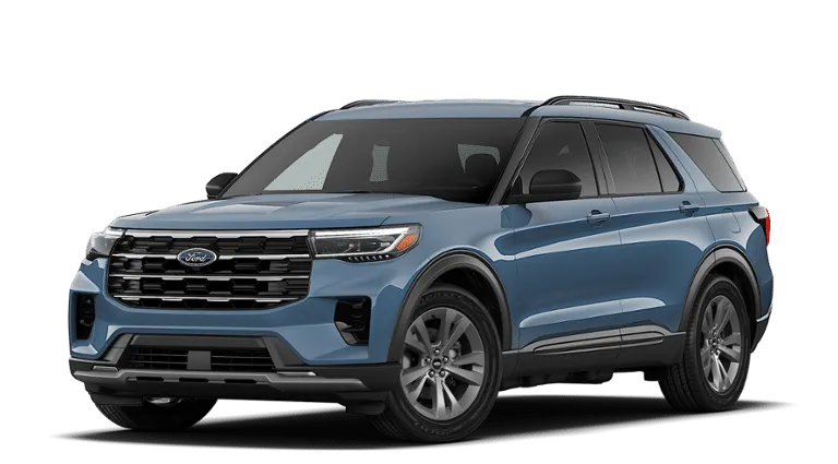 2026 Ford Explorer Active in Vapor Blue — front three-quarter view