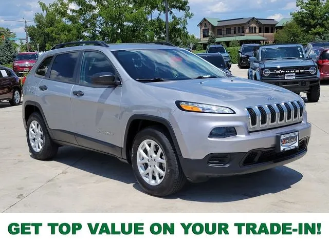 2016 Jeep Cherokee Sport in Billet Silver Metallic Clearcoat — front three-quarter view
