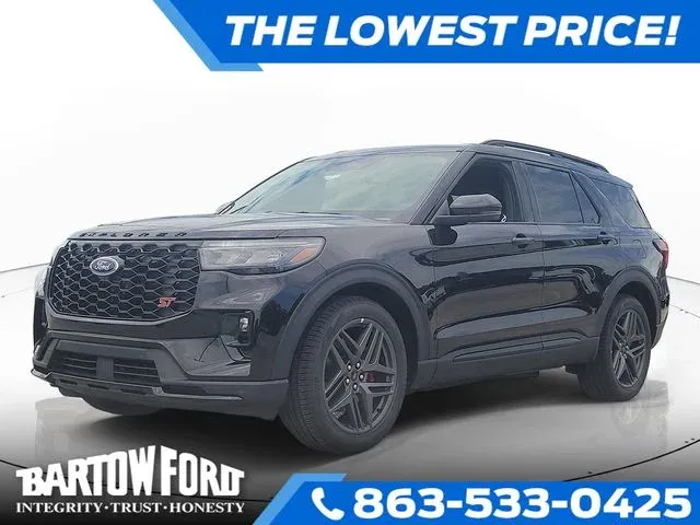 2026 Ford Explorer ST in Black Metallic — front three-quarter view
