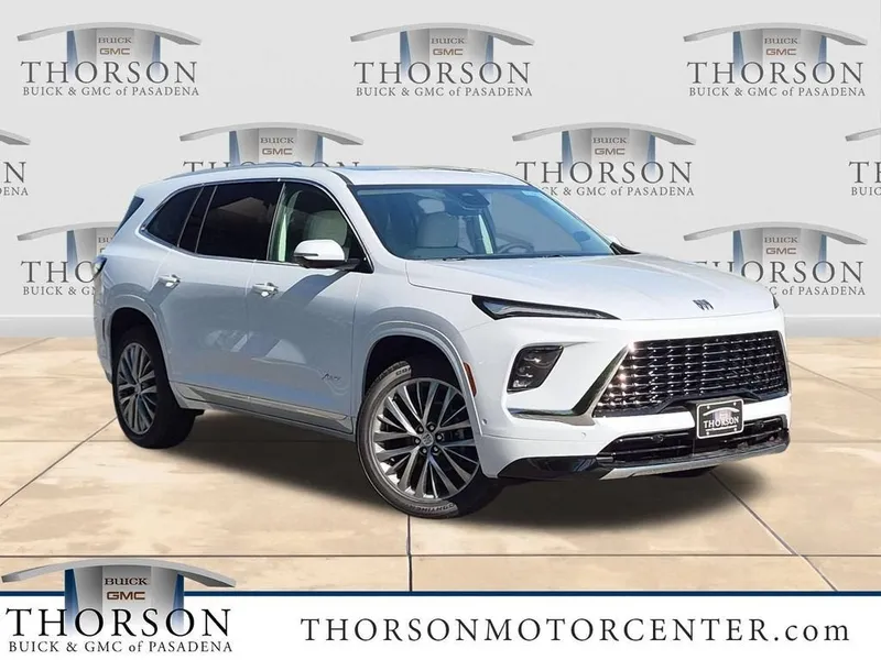 2026 Buick Enclave Avenir in Iridescent White Tricoat — front three-quarter view