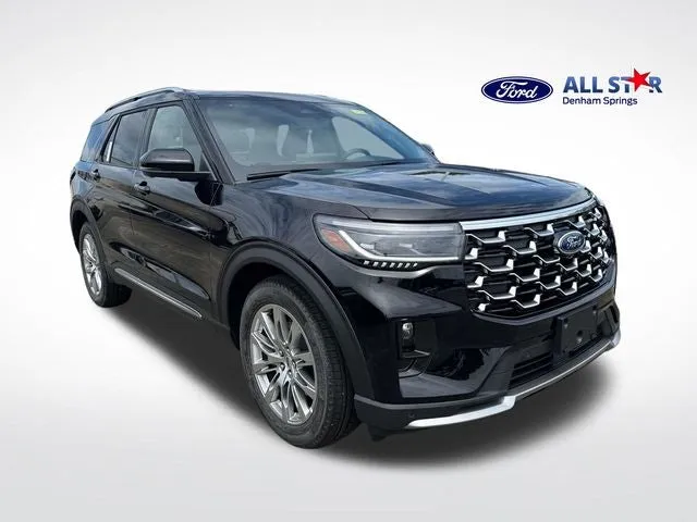 2026 Ford Explorer Platinum in Agate Black Metallic — front three-quarter view