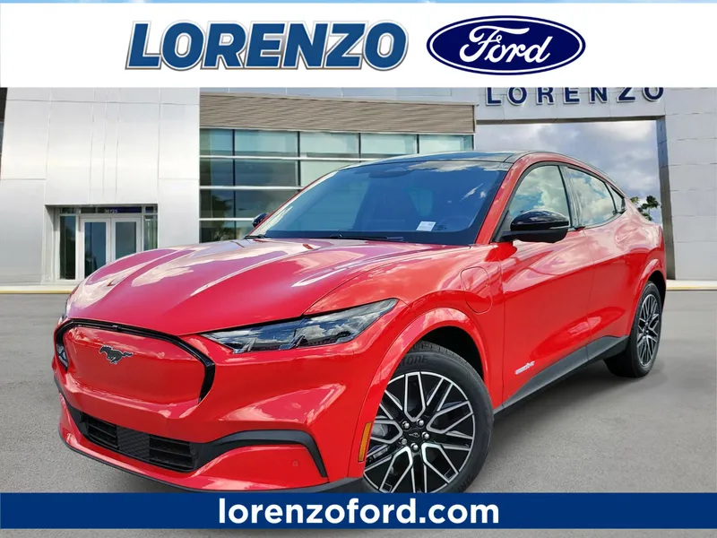 2026 Ford Mustang Mach-E Premium in Race Red — front three-quarter view