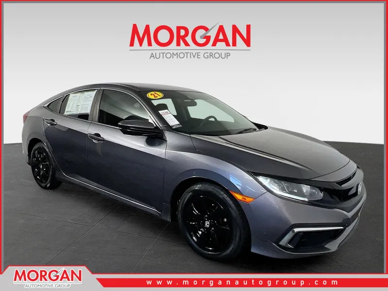 2021 Honda Civic LX in Modern Steel Metallic — front three-quarter view
