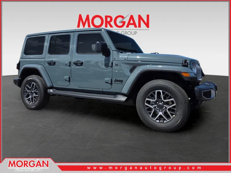 2026 Jeep Wrangler Sahara in Gray — front three-quarter view