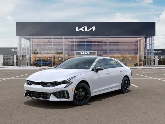 2026 Kia K5 GT-Line ETA- JUL. 2026 in White — front three-quarter view