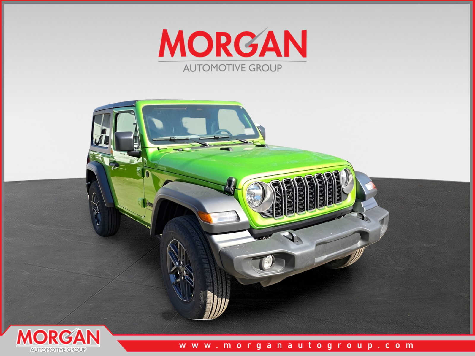 2026 Jeep Wrangler Sport S in Mojito Clearcoat — front three-quarter view
