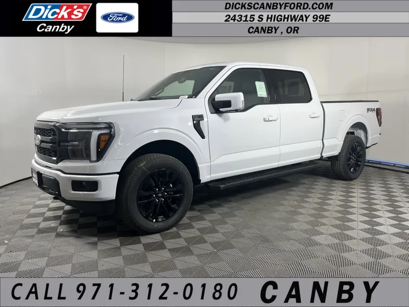 2026 Ford F-150 LARIAT in Oxford White — front three-quarter view