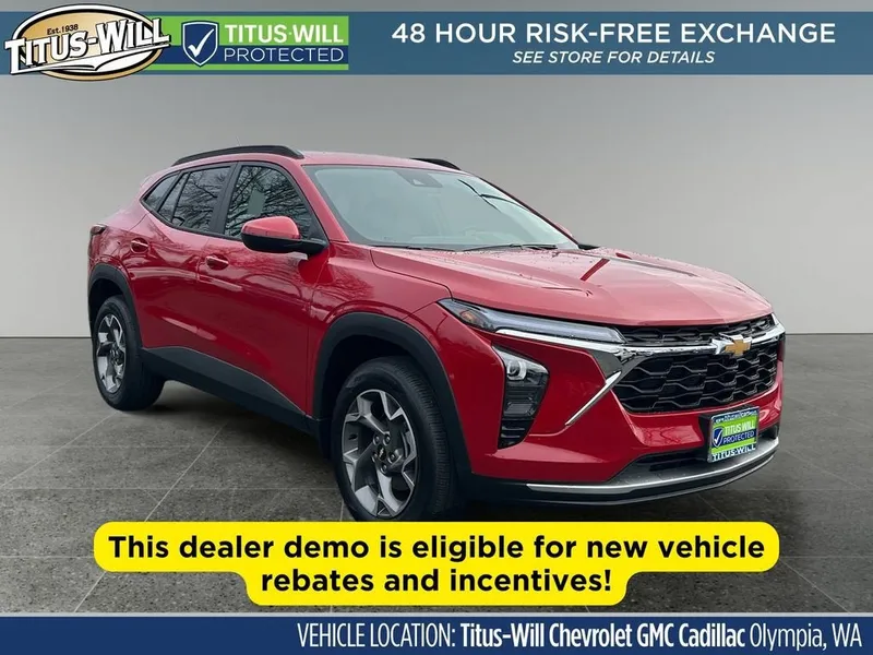 2026 Chevrolet Trax LT in Apex Red — front three-quarter view