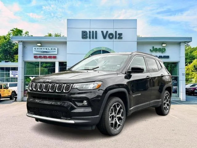 2026 Jeep Compass Limited in Diamond Black Crystal Pearl-Coat Exterior Paint — front three-quarter view