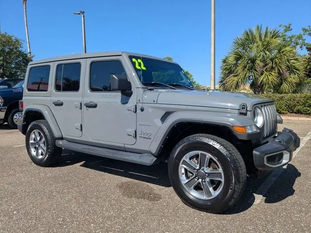 2022 Jeep Wrangler Unlimited Sahara in Sting-Gray Clearcoat — front three-quarter view