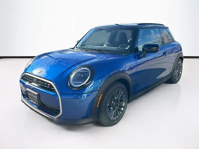 2026 MINI 2 DOOR ICONIC in Blazing Blue Metallic — front three-quarter view