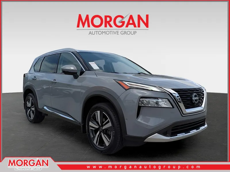 2023 Nissan Rogue Platinum in Gray — front three-quarter view