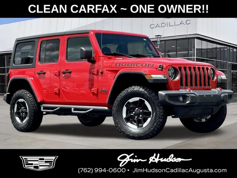 2020 Jeep Wrangler Unlimited Rubicon in Red Clearcoat — front three-quarter view
