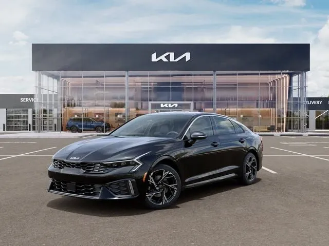 2026 Kia K5 GT-Line in Aurora Black Pearl — front three-quarter view