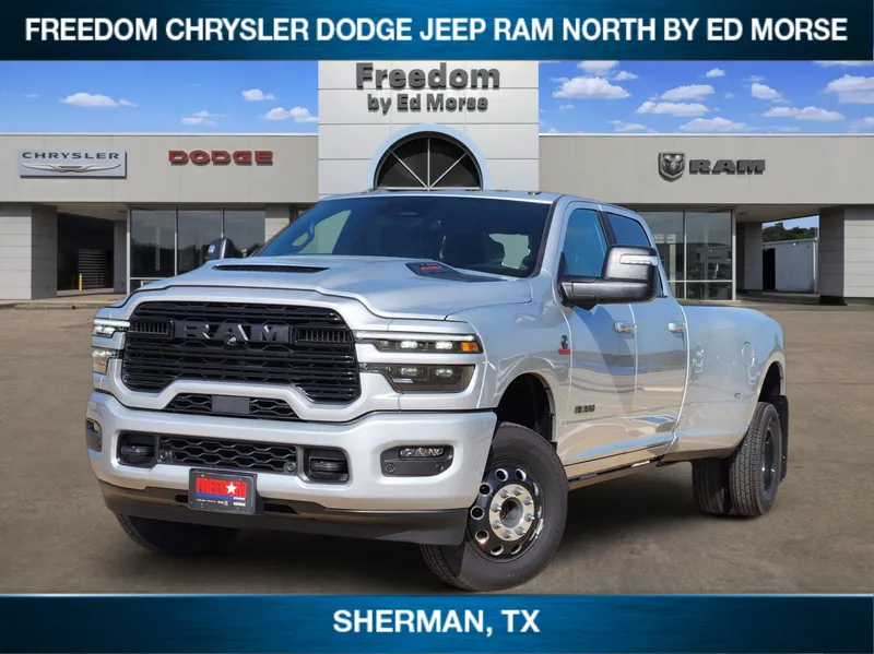 2026 RAM Ram 3500 RAM 3500 LARAMIE CREW CAB 4X4 8' BOX in Silver-Zynith Exterior Paint — front three-quarter view