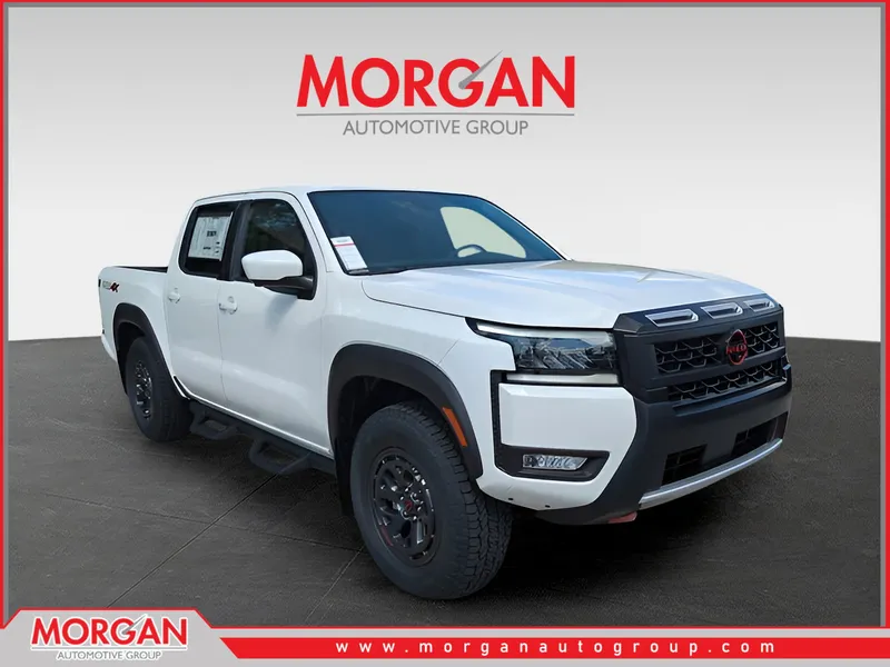 2026 Nissan Frontier PRO-4X in White — front three-quarter view