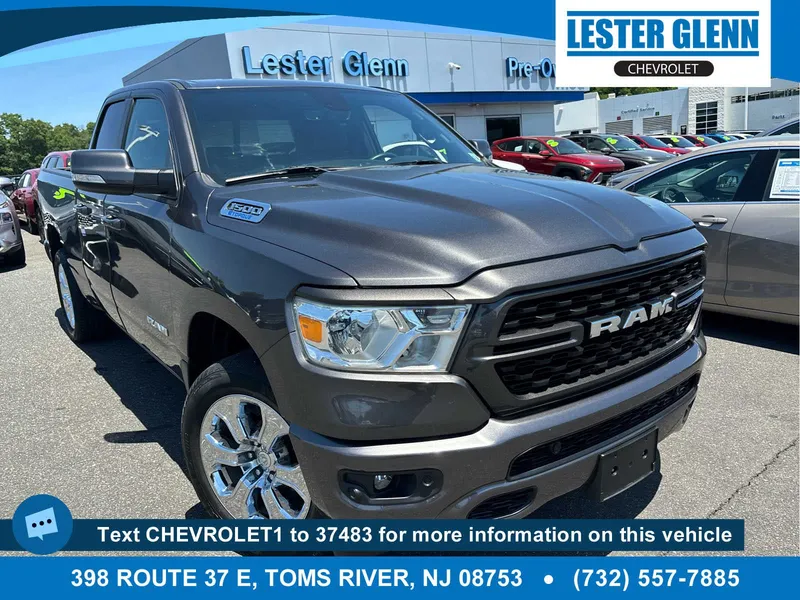 2022 RAM 1500 Big Horn Quad Cab 4x4 6'4" Box in Gray — front three-quarter view