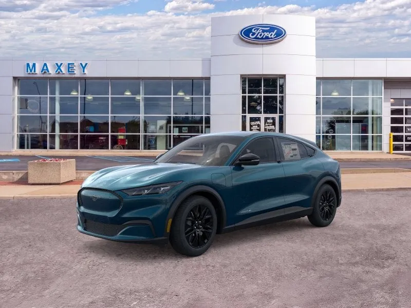 2026 Ford Mustang Mach-E Select in Adriatic Blue Metallic — front three-quarter view