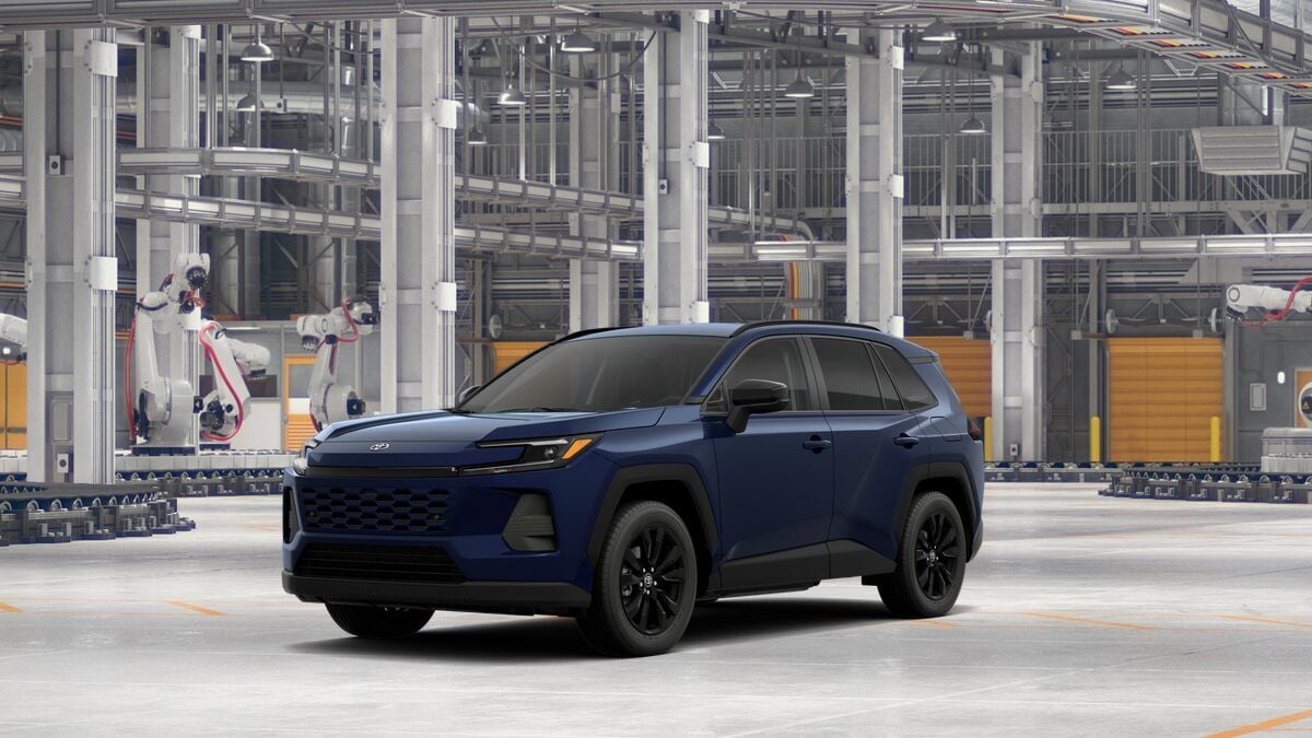 2026 Toyota RAV4 XLE Premium in Blueprint — front three-quarter view