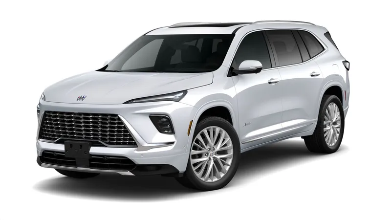 2026 Buick Enclave Avenir in Iridescent White Tricoat — front three-quarter view