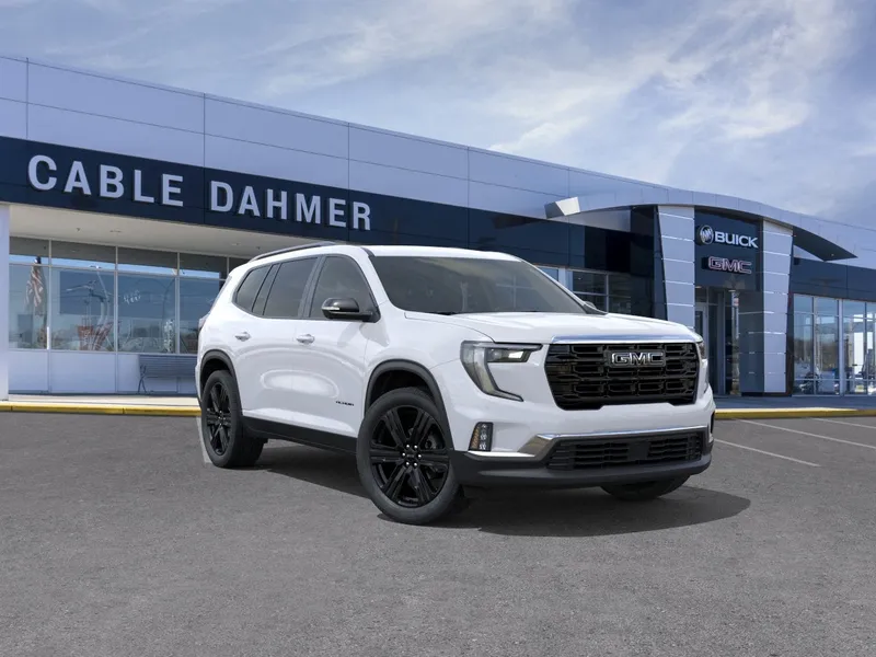 2026 GMC Acadia Elevation in Summit White — front three-quarter view
